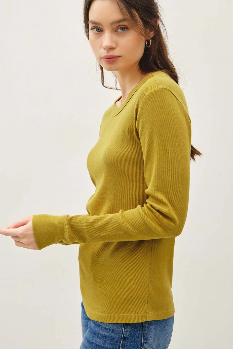Ribbed Round Neck Long Sleeve Top