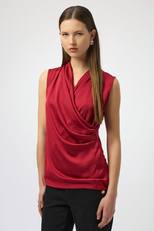 Satin & Silky Knit Sleeveless Wrap Top