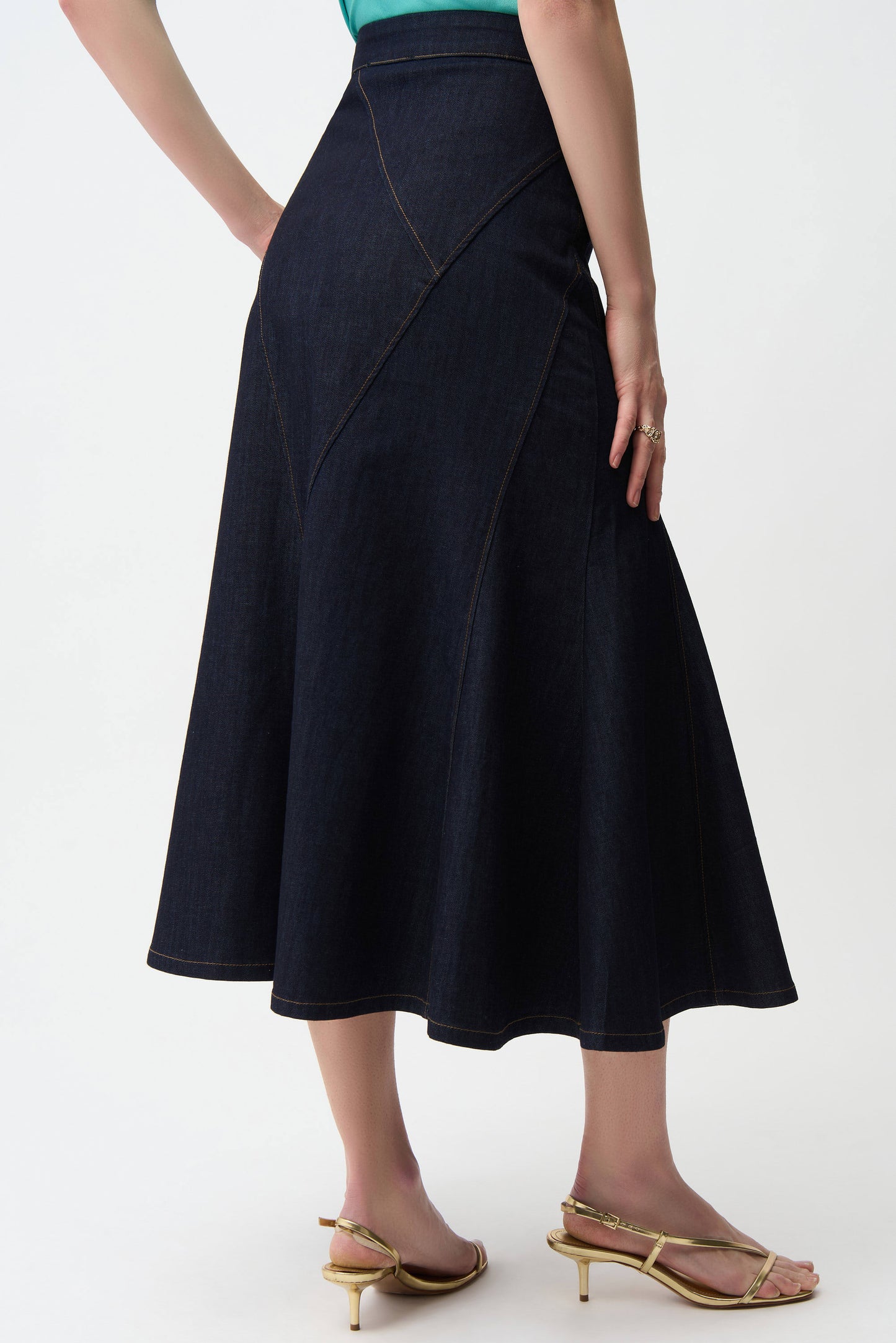 Denim Flare Skirt with Exposed Zipper