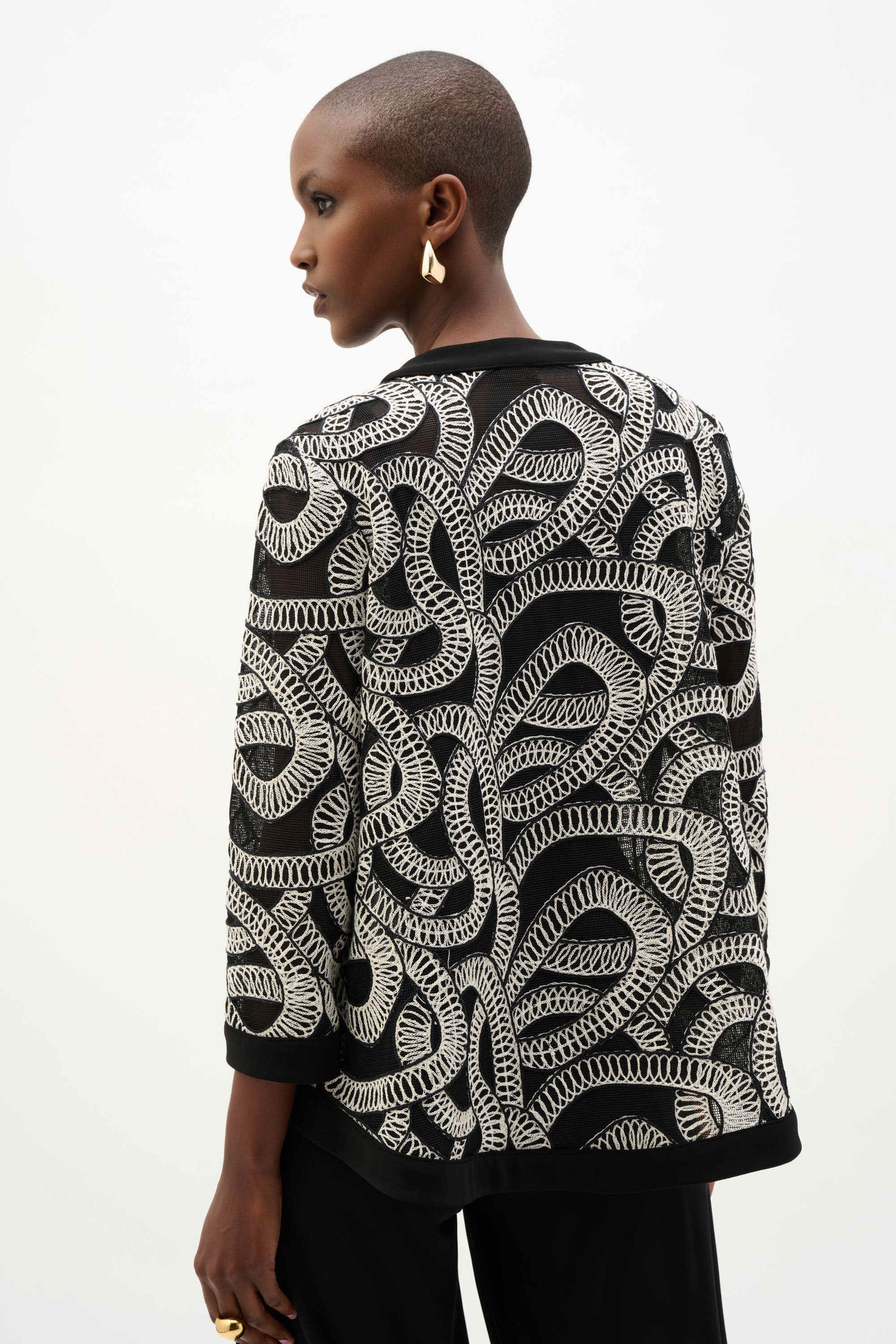 Novelty Mesh Abstract Print Swing Jacket