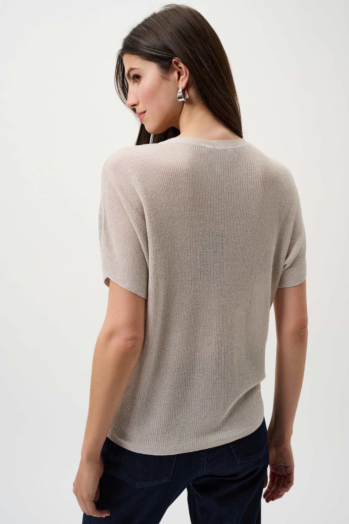 Metallic Knitted T-Shirt with Rhinestones