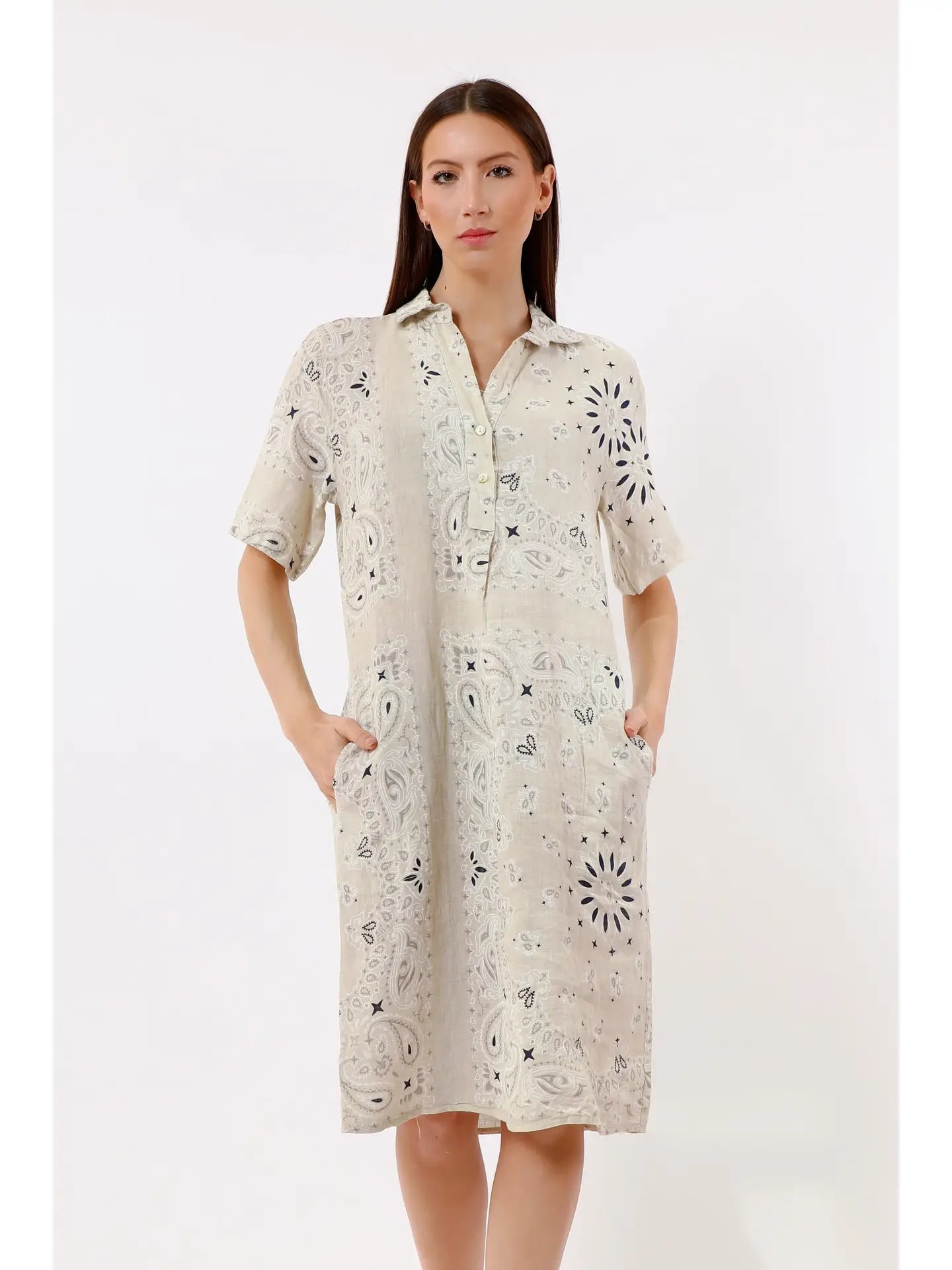 Regine Short Sleeve Bandana Linen Dress