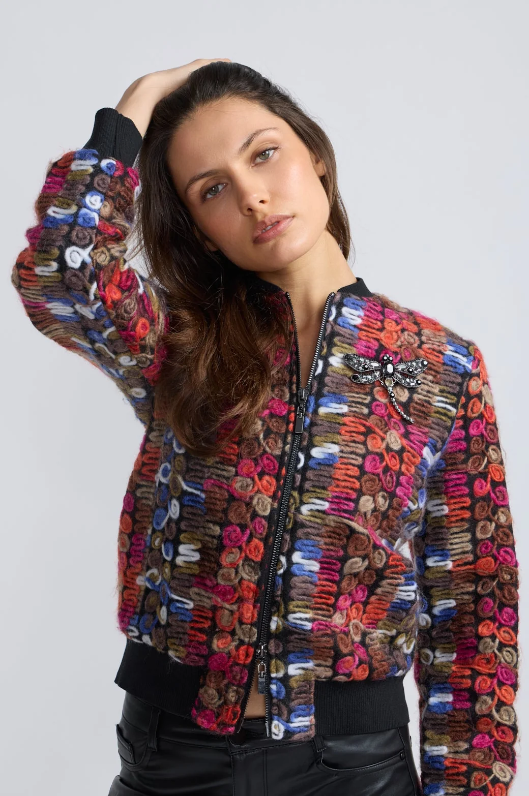 Multi Thread Bomber Jacket with Brooch
