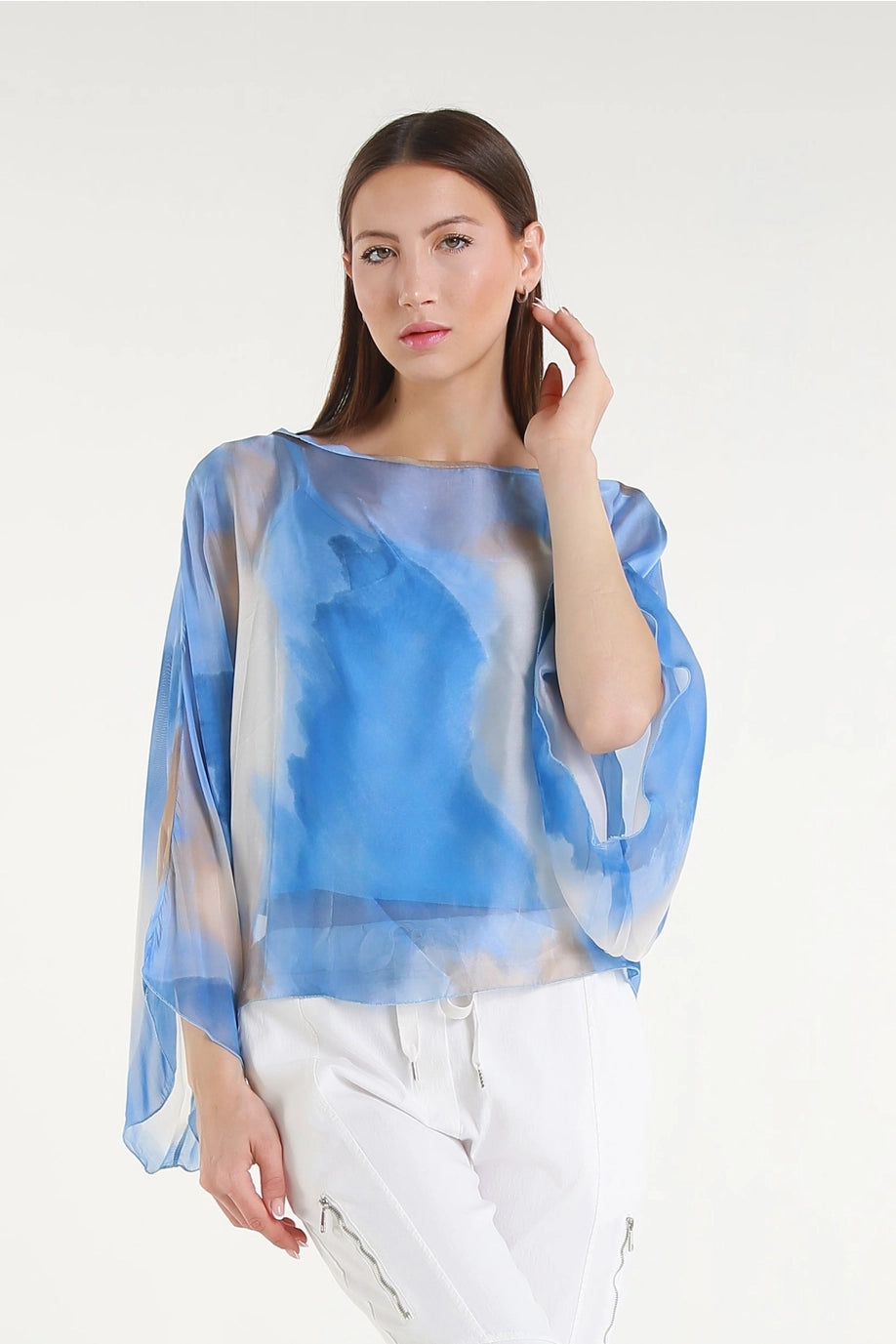 Sofita Abstract Cropped Silk Kaftan