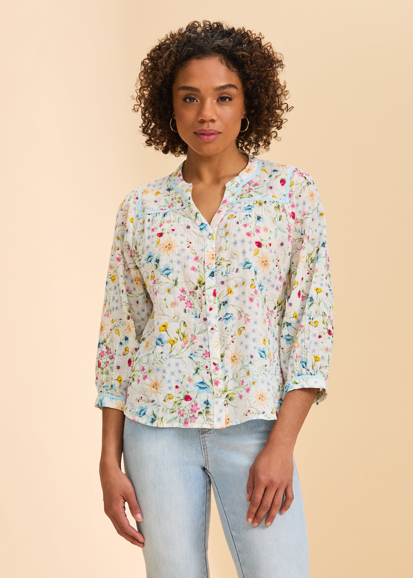 3/4 Sleeve Floral Blouse