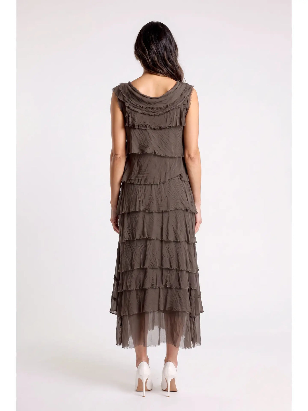 Aleena Silk Maxi Ruffle-Espresso