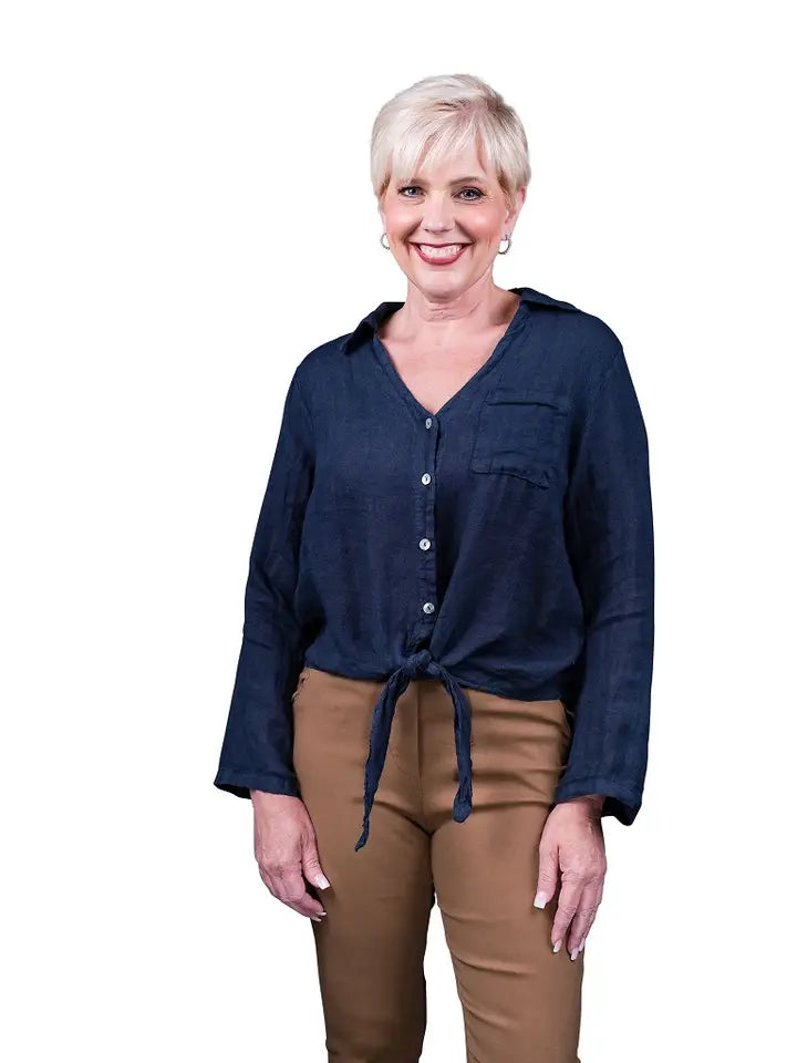 Alejandra Linen Tie Front Blouse