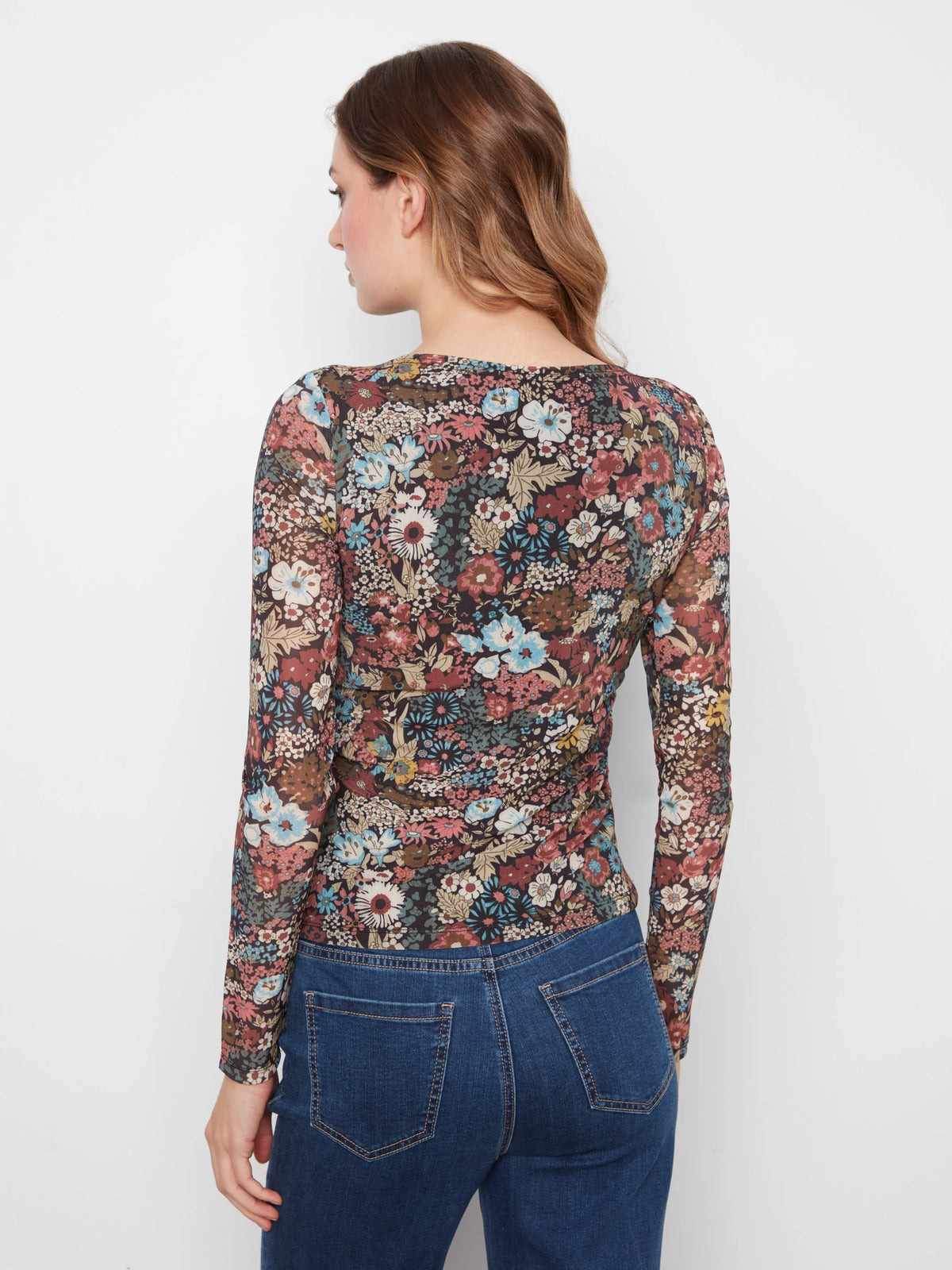 Printed Mesh Boat Neck Top