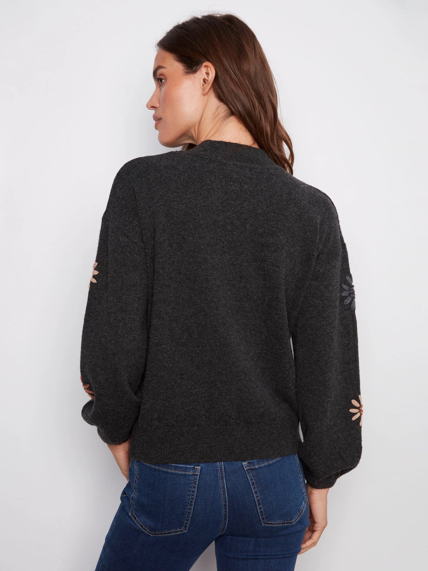 Mock Neck Sweater with Embroidery