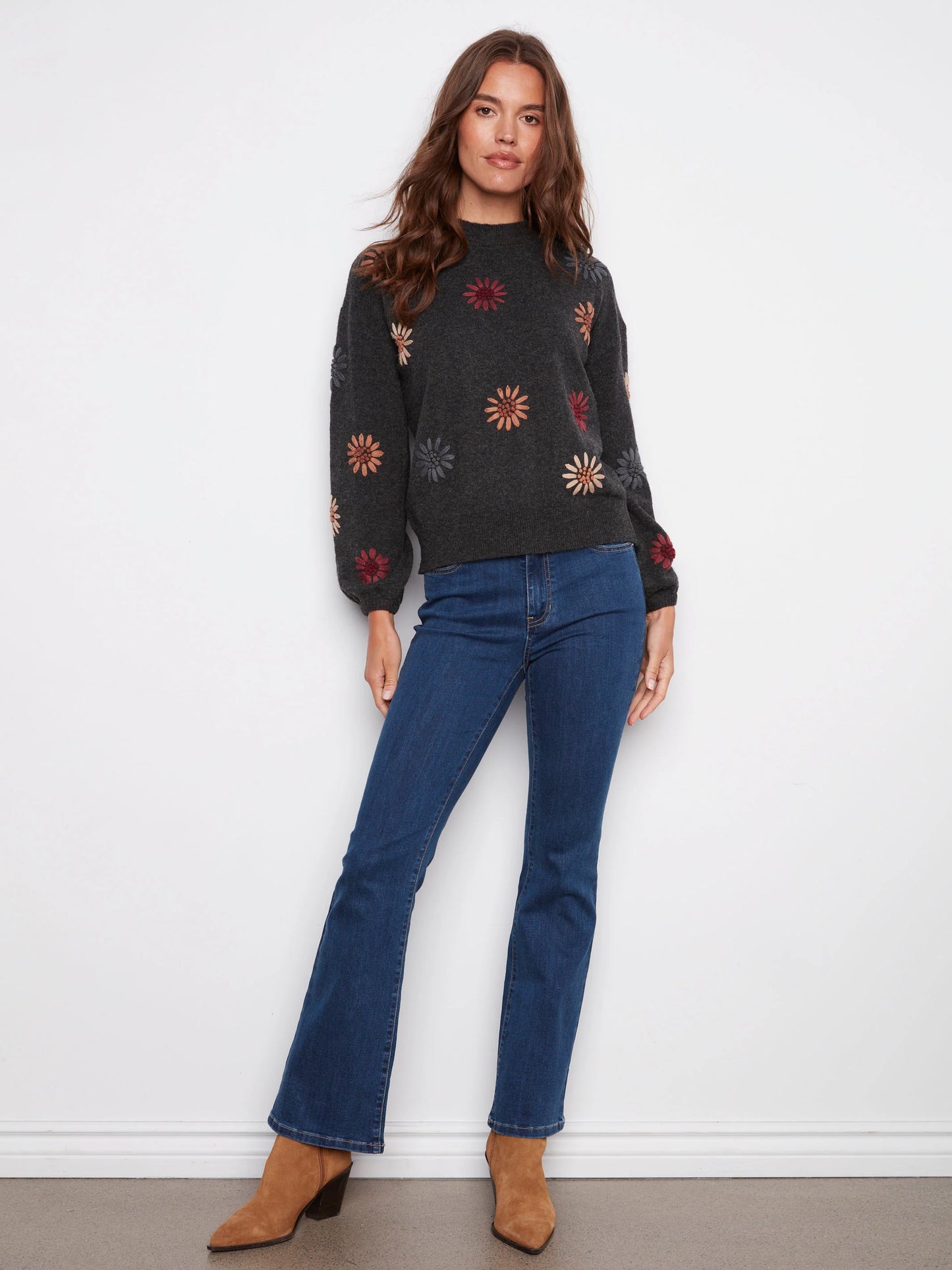 Mock Neck Sweater with Embroidery