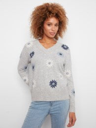 Embroidered V-Neck Sweater