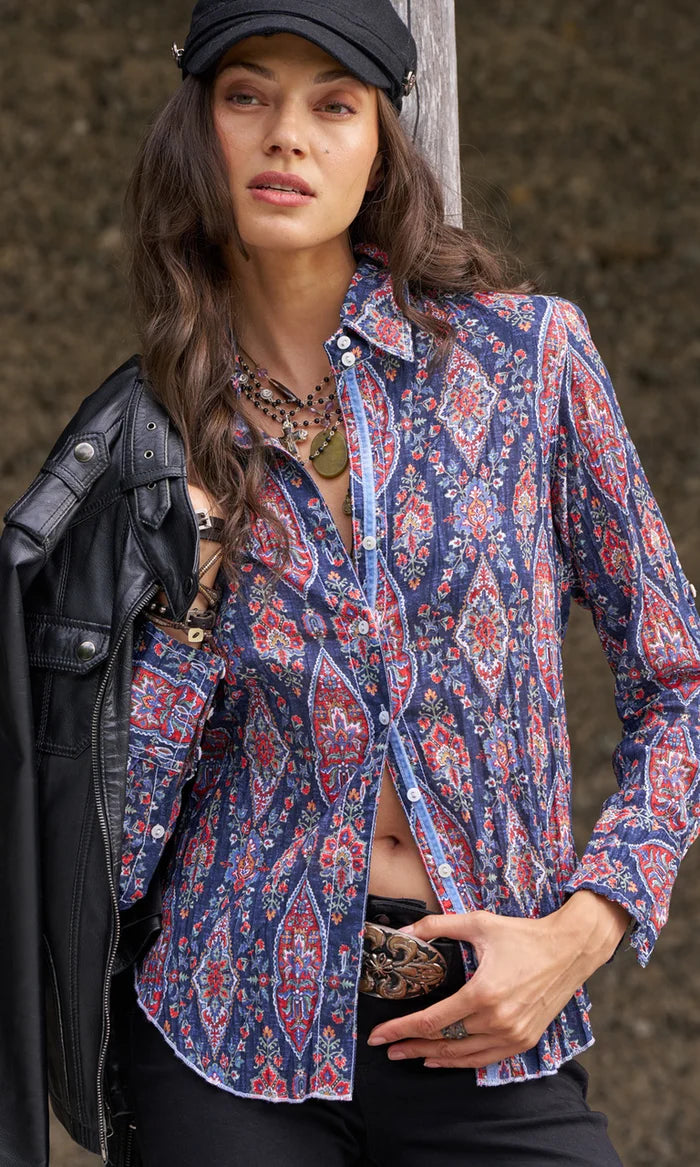 Crinkle Blouse Indigo Navajo