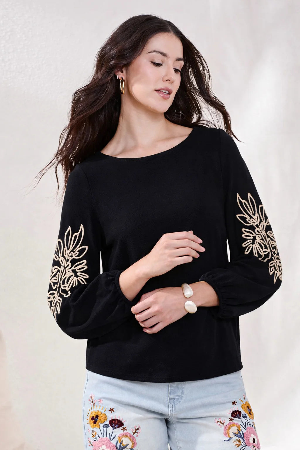 Soutache Embroidered 3/4 Sleeve Blouse