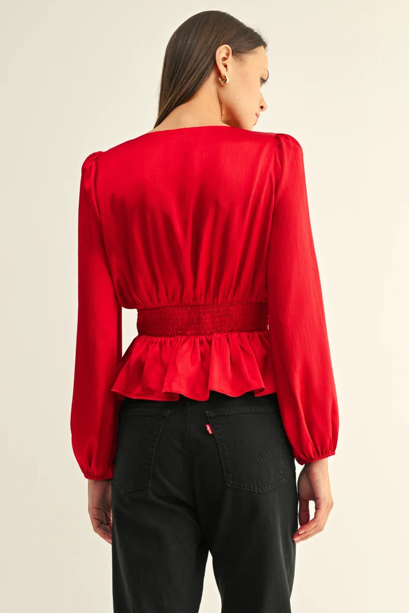 Jordyn Lace Inserted Long Sleeve Peplum Top