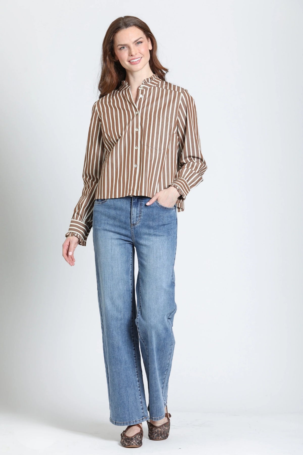 Cropped Shirt with Ruffle Detail