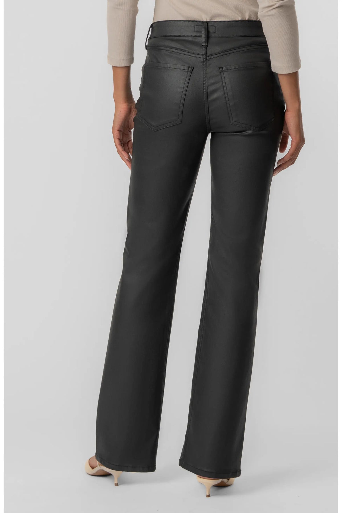 Kelly Coated High Rise Kick Flare Pants