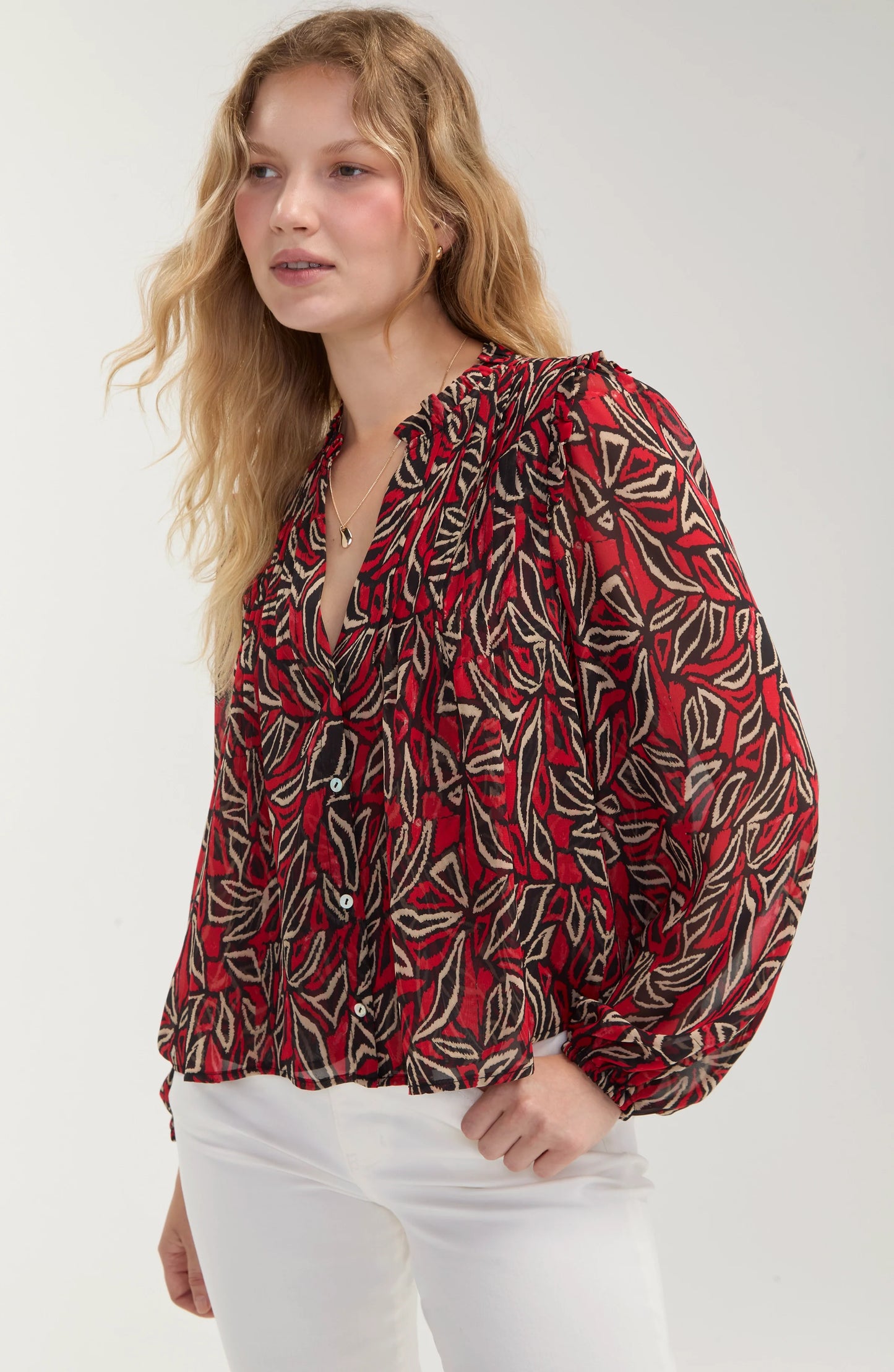 Long Sleeve Blouse with Pintucks