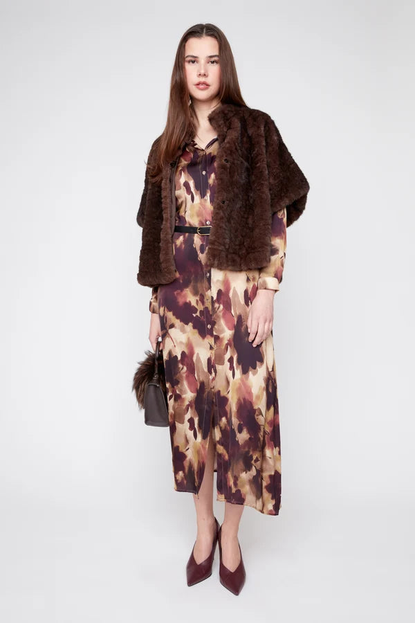 Ruched Faux Fur Poncho