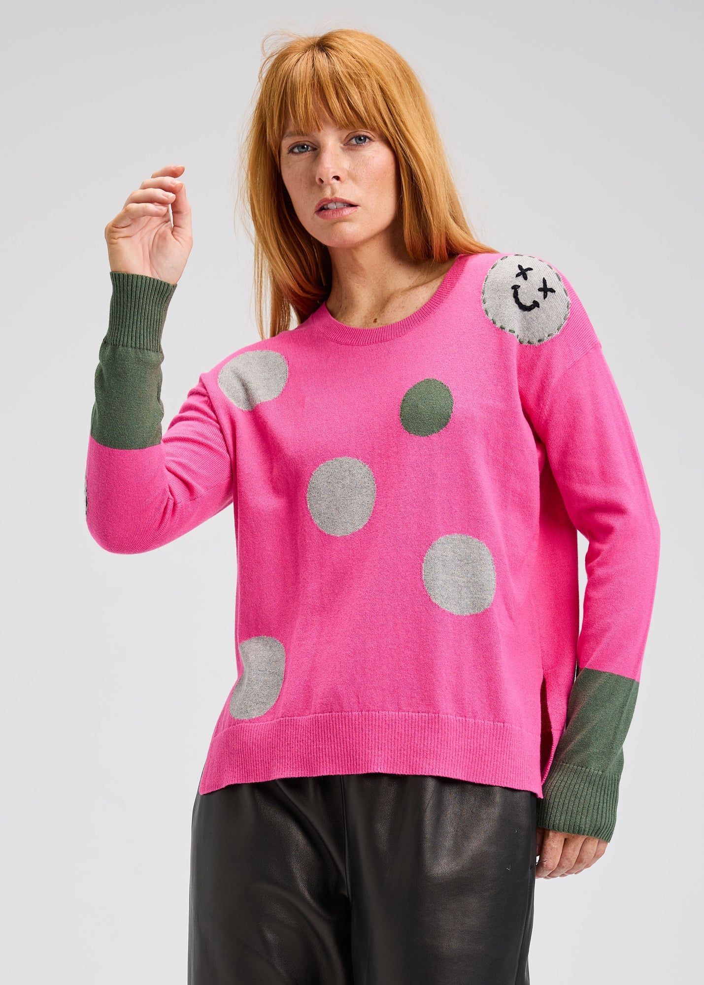 Spots Intarsia Sweater with Happy Face