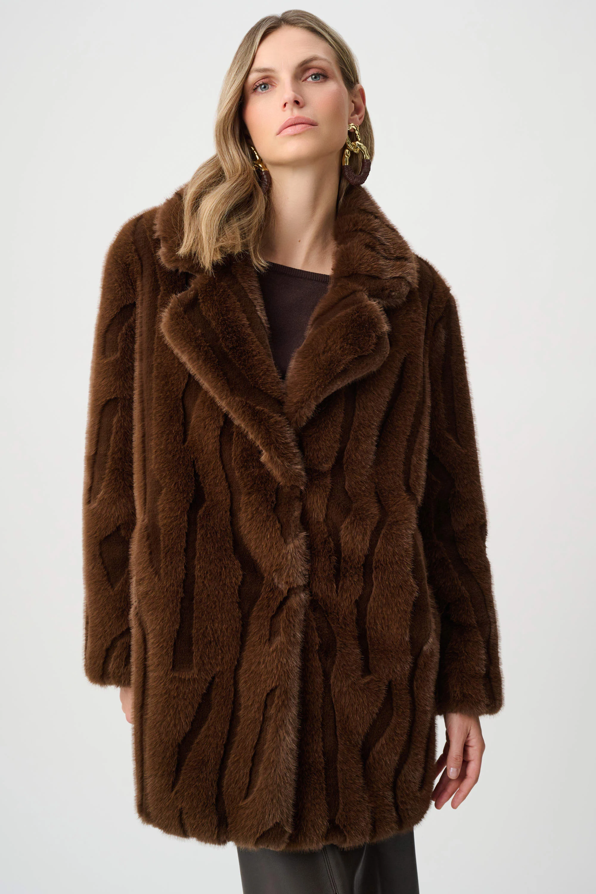 Textured Faux Fur Notch Collar Coat