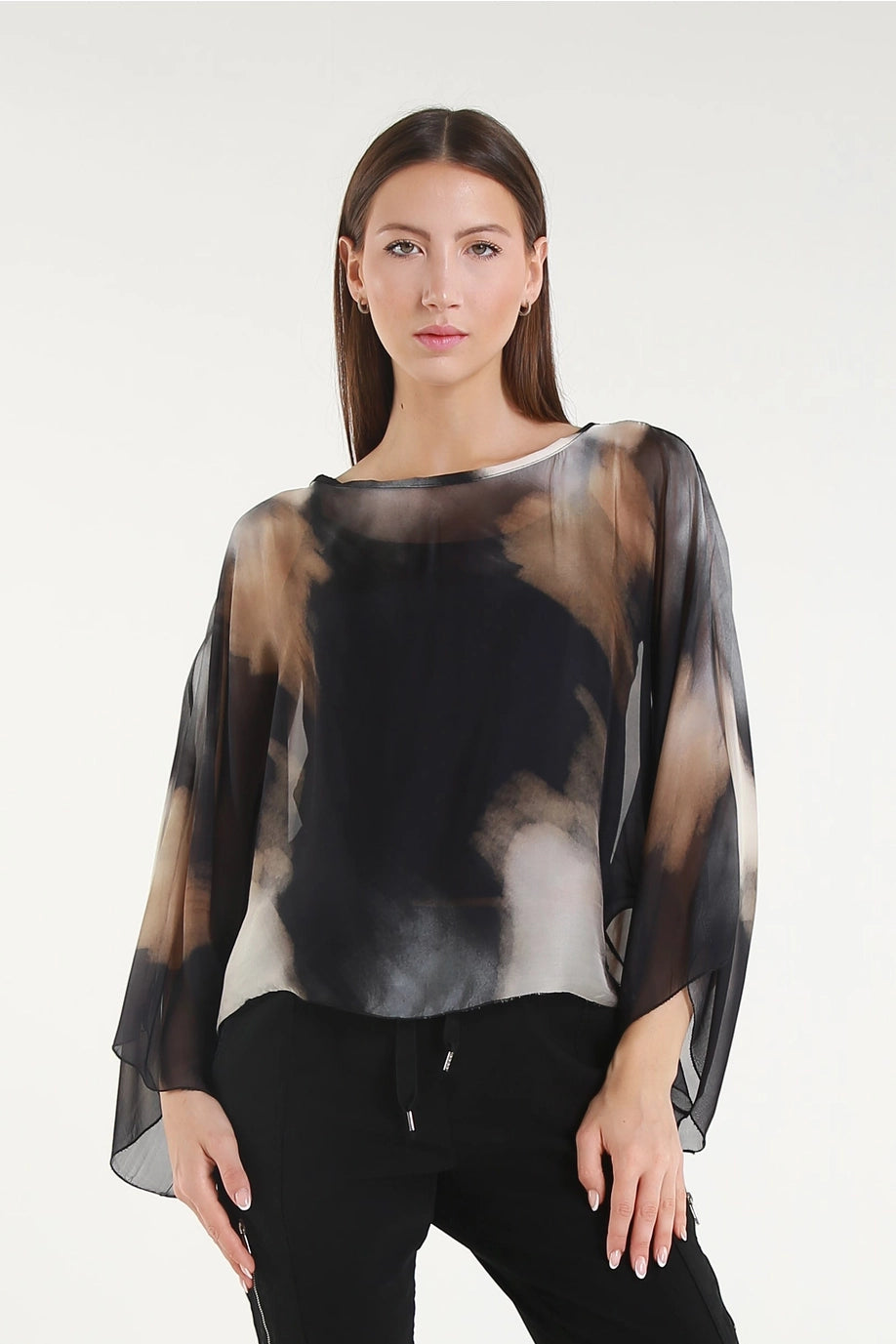 Sofita Abstract Cropped Silk Kaftan
