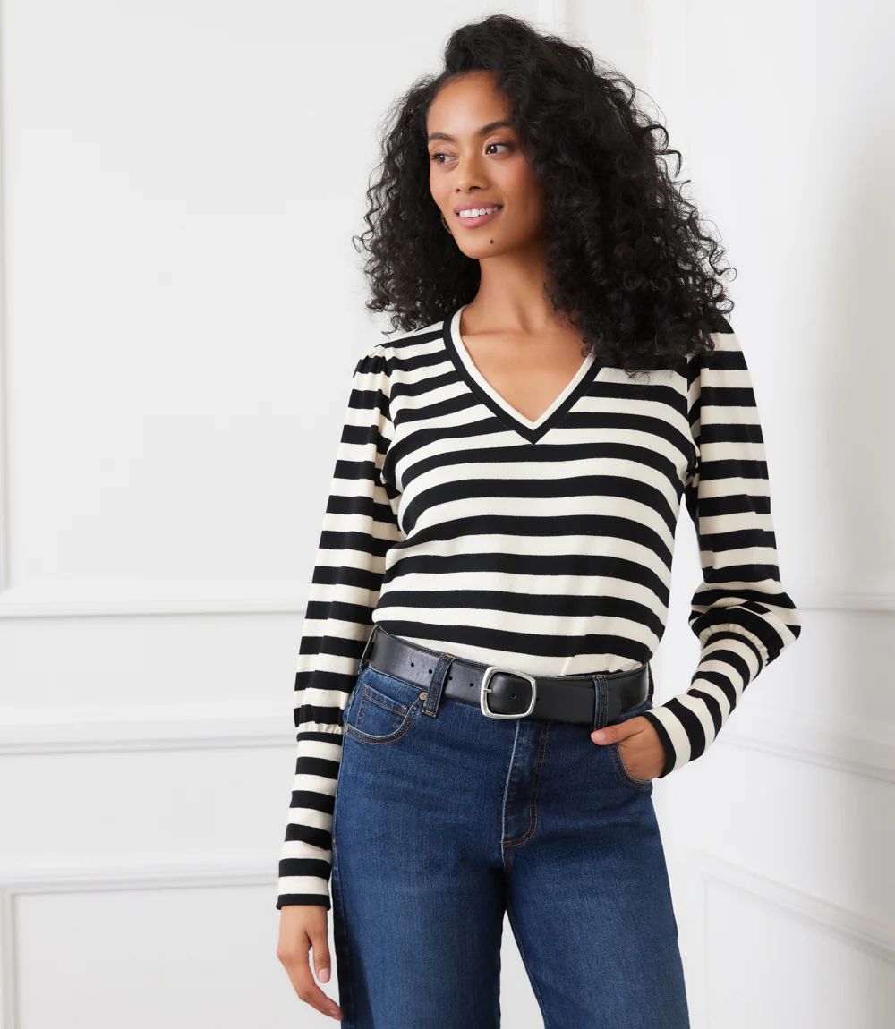 Bishop Sleeve V Neck Top