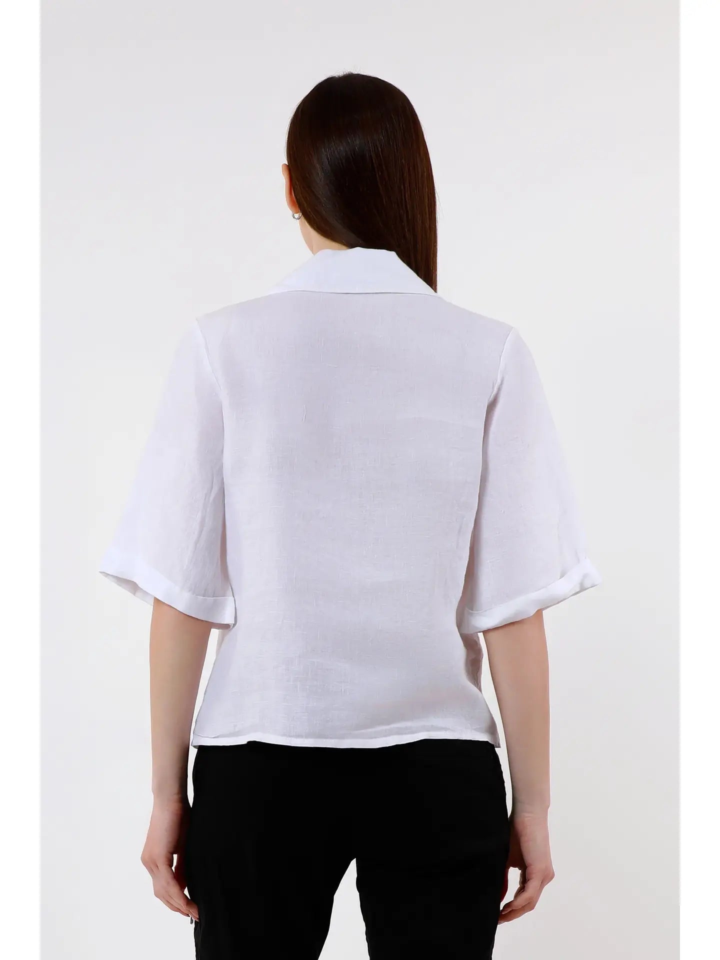 Milena 3/4 Sleeve Button Front Linen Top