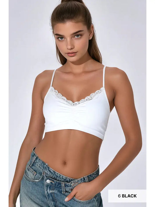 Lace Trim Shirred Bralette