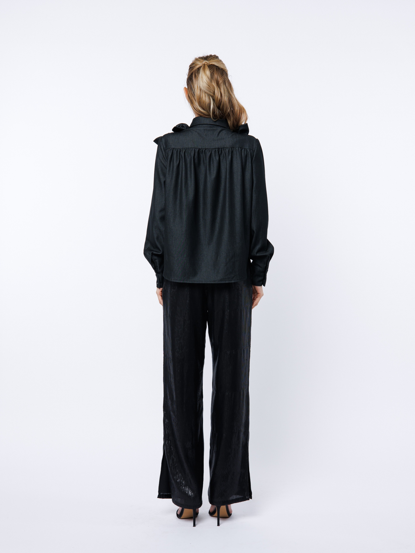 3D Flowers Denim Shirt