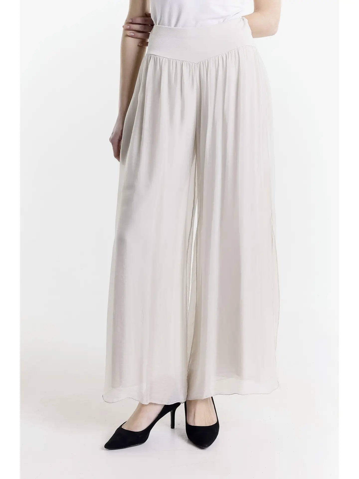 Eva Silk Side Slit Pant - Beige