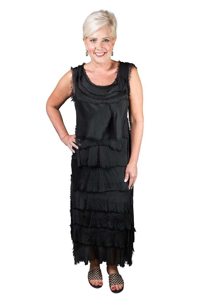 Aleena Silk Maxi Ruffle-Black