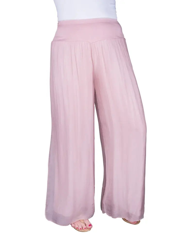 Eva Silk Side Slit Pant - Blush