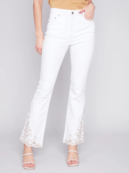 Bootcut Twill Jeans with Embroidery