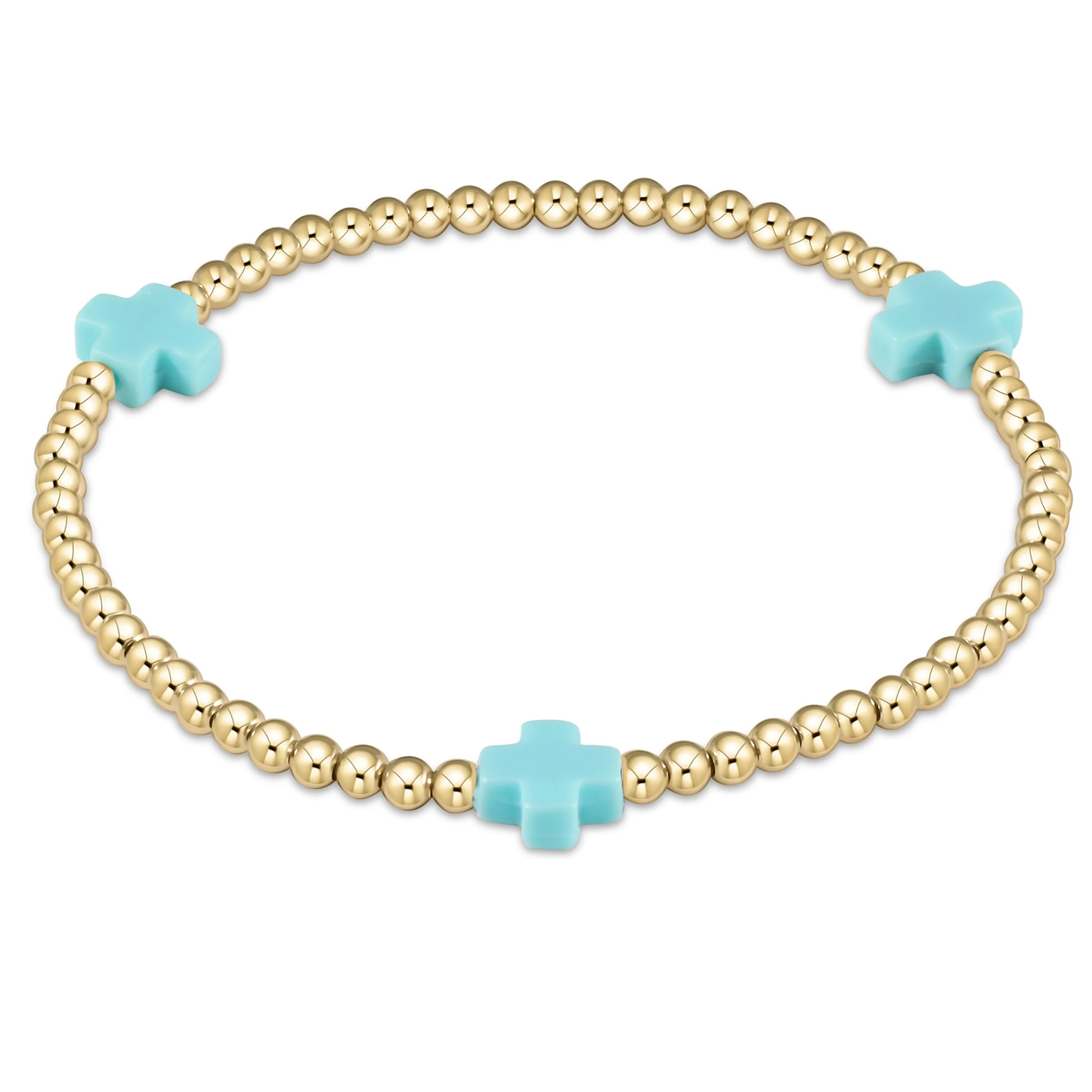 Signature Cross 3mm Gold Bracelet - Turquoise