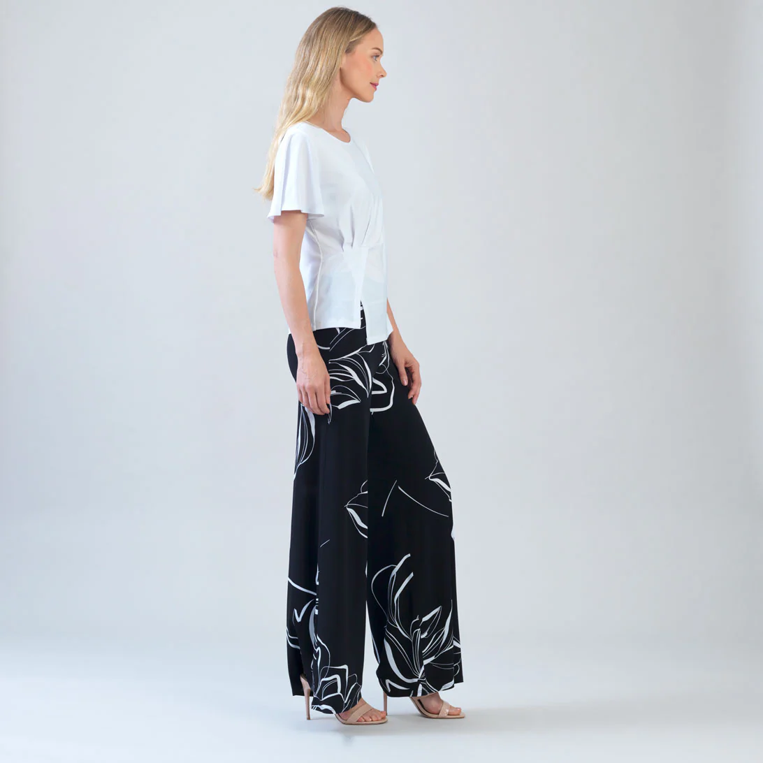 Flounce Sleeve Stitch Overlay Top