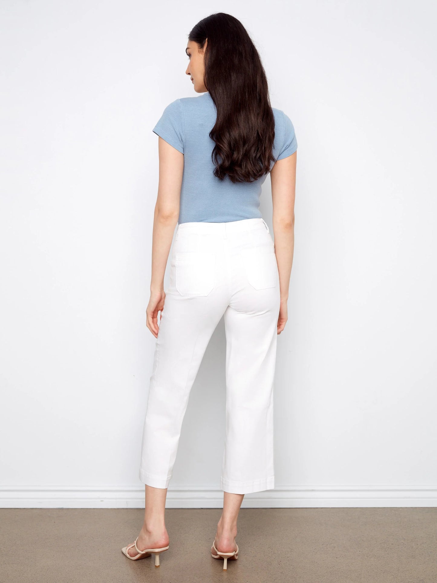 Cropped Wide Leg Stretch Twill Jeans