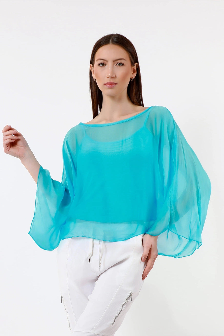 Sofita 3/4 Sleeve Cropped Silk Caftan