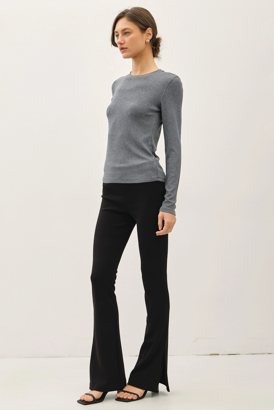 Ribbed Crew Neck Long Sleeve Top