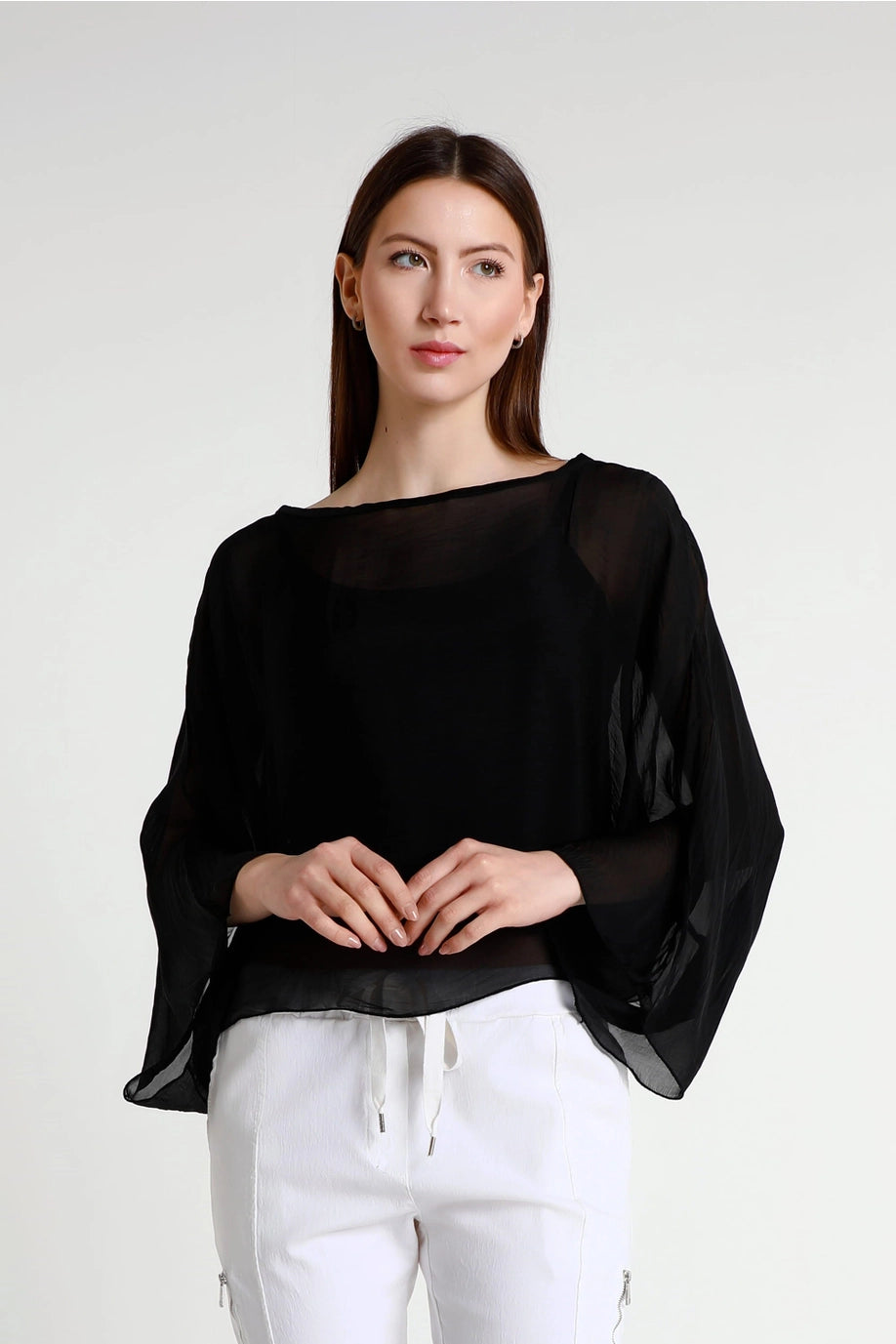 Sofita 3/4 Sleeve Cropped Silk Caftan