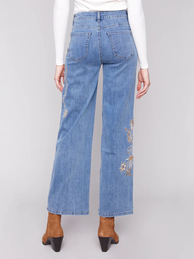 Wide Leg Embroidered Denim