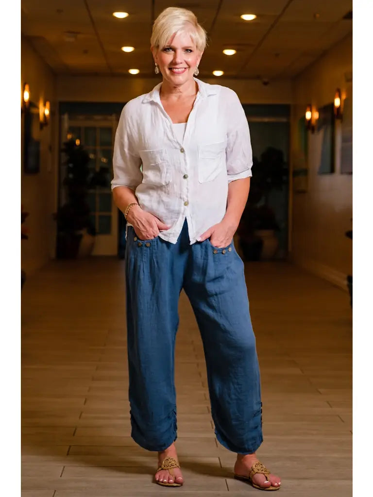 Georgia Side Ruche Linen Pant