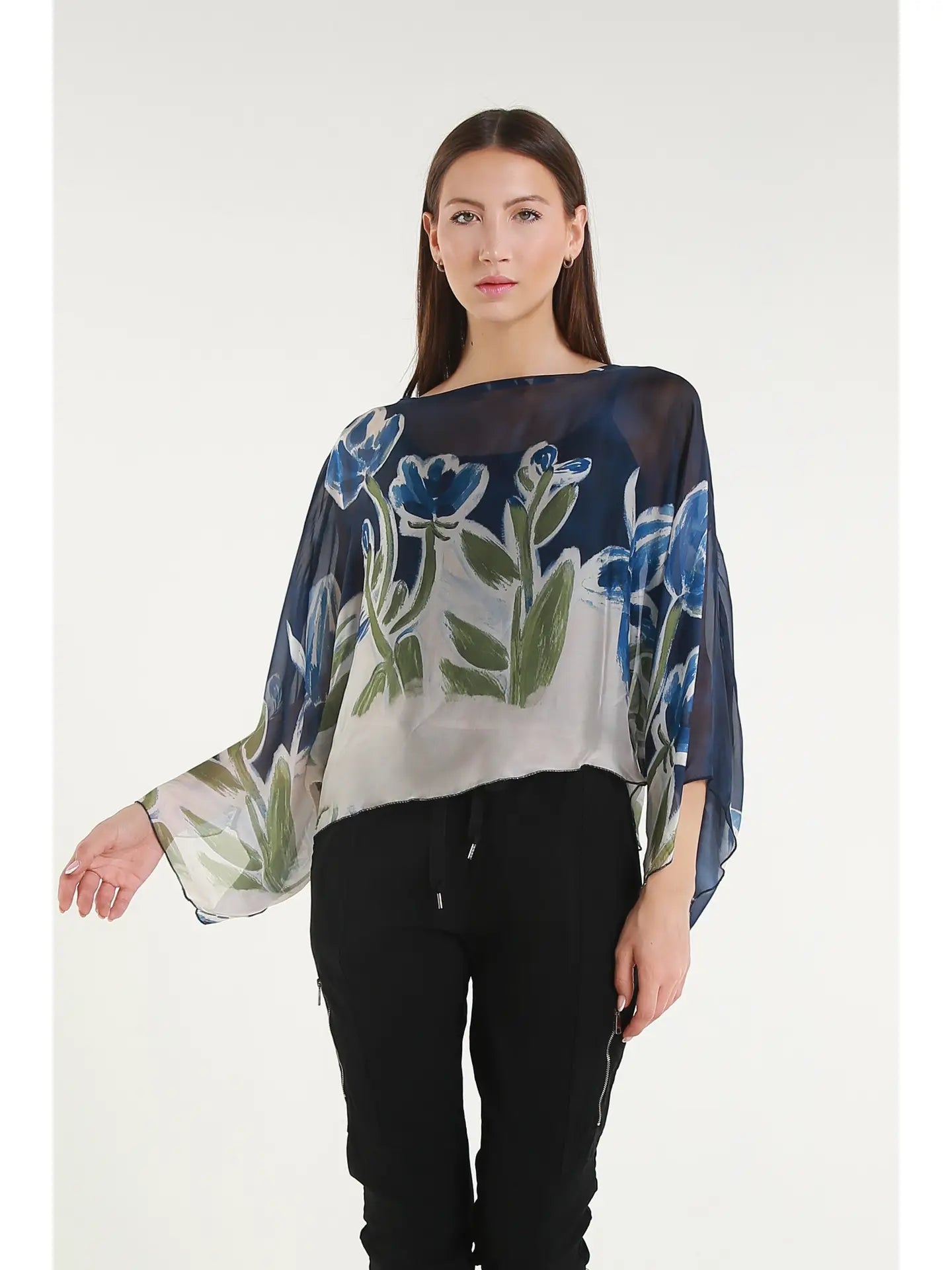 Sofita Flower Cropped Silk Kaftan