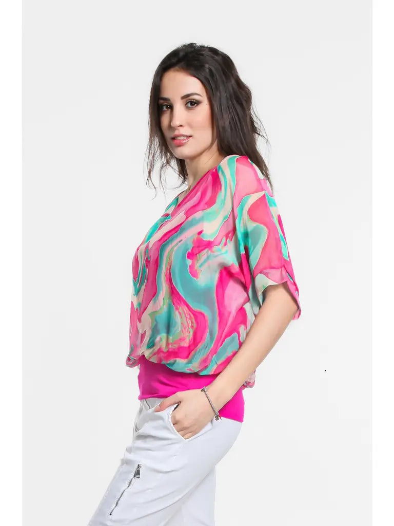 Abella Swirl Band Waist Top - Fuschsia