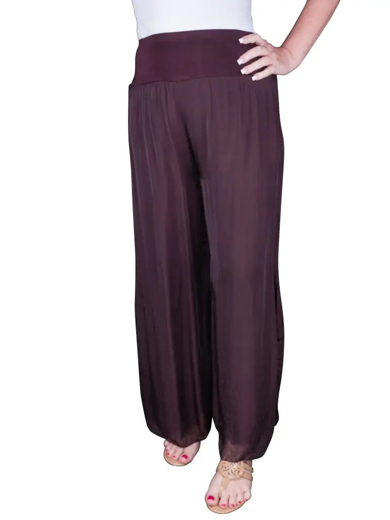 Eva Silk Side Slit Pant - Eggplant