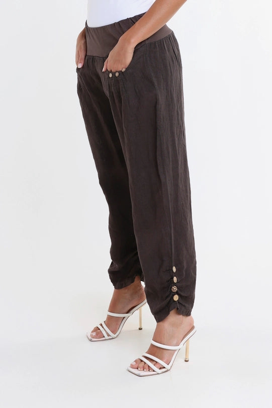 Georgia Side Ruche Linen Pant