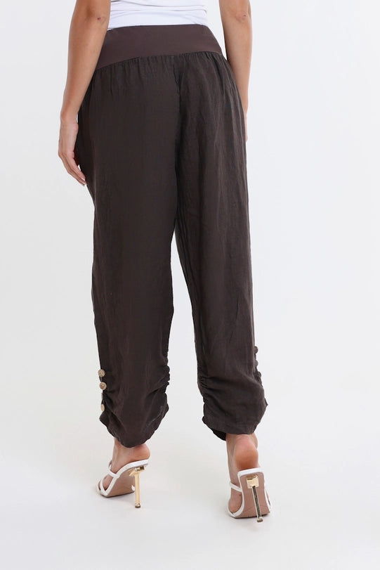 Georgia Side Ruche Linen Pant