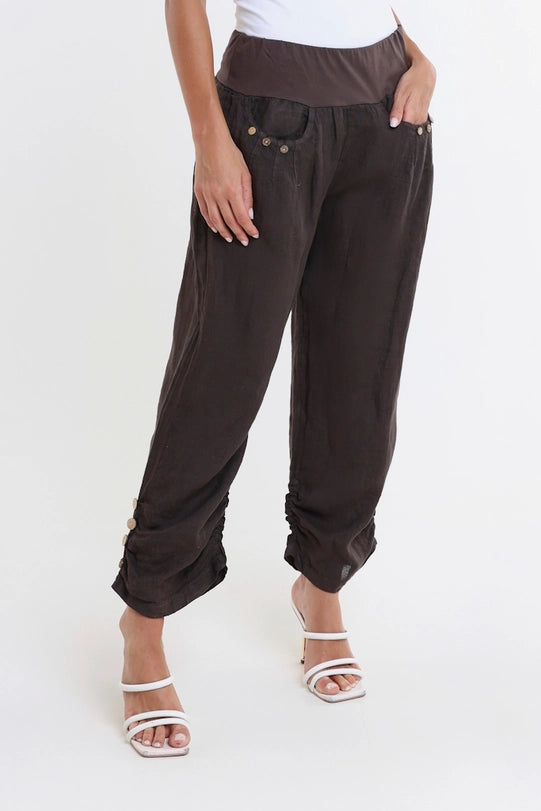 Georgia Side Ruche Linen Pant