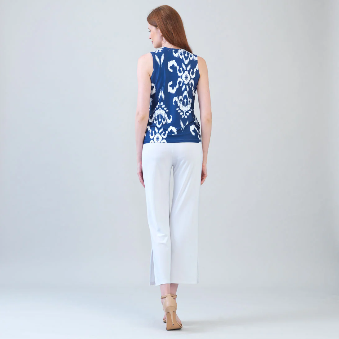Printed V-Neck Front Tie Sleeveless Top
