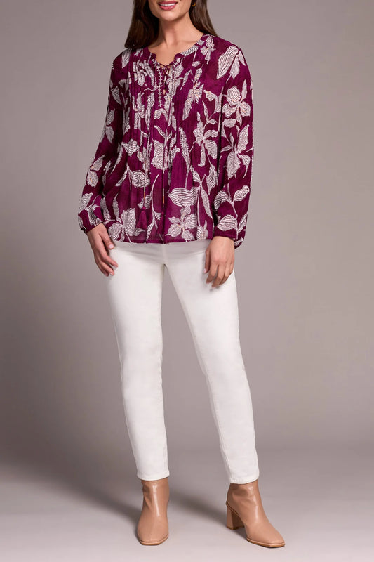 Pintuck Lace Up Blouse