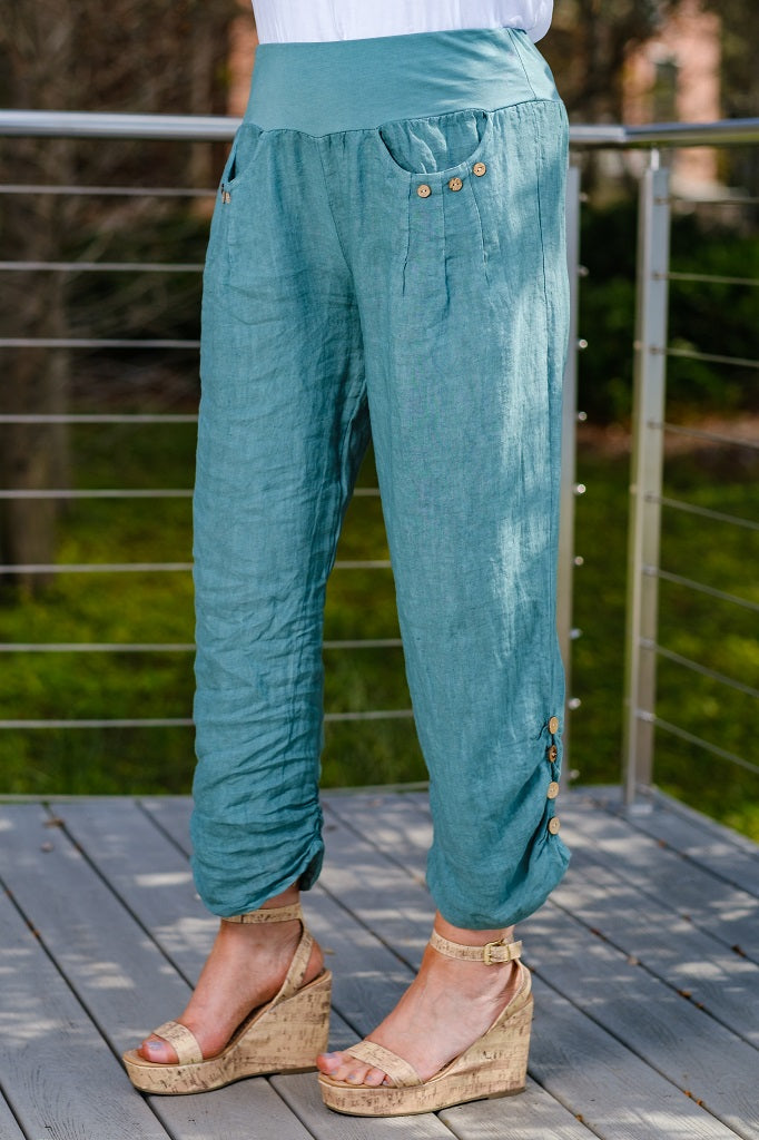 Georgia Side Ruche Linen Pant